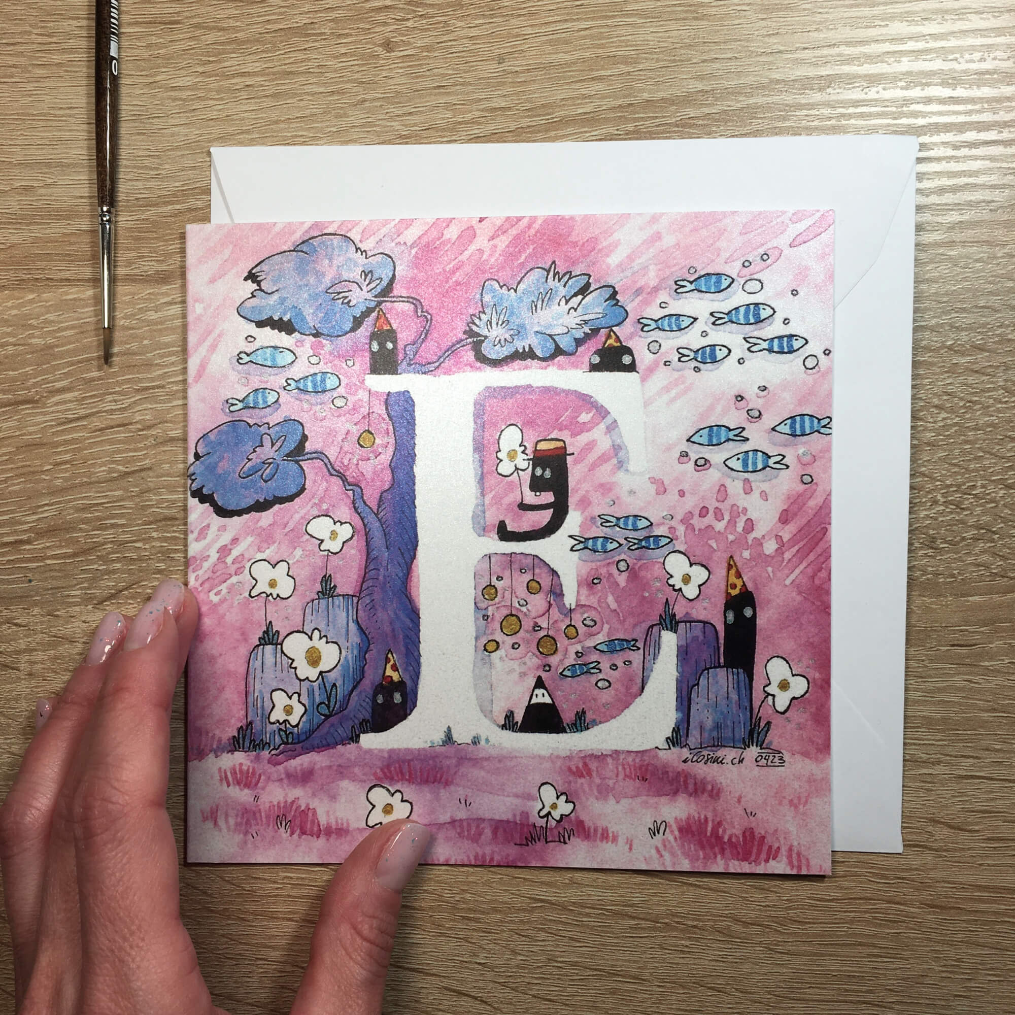 Card with first letter of name: E