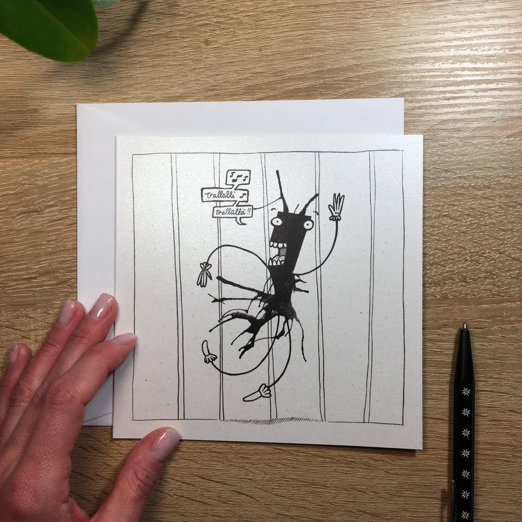 Ticket with ink stain: dancing little monster