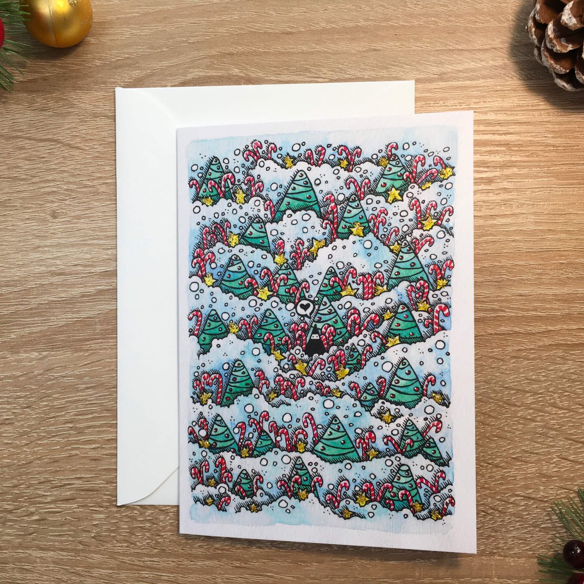 Christmas card with little trees and stars