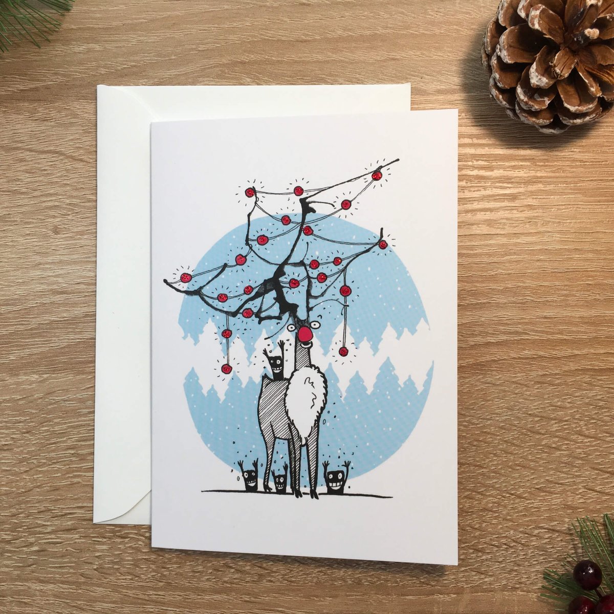 Blue Reindeer Christmas Card