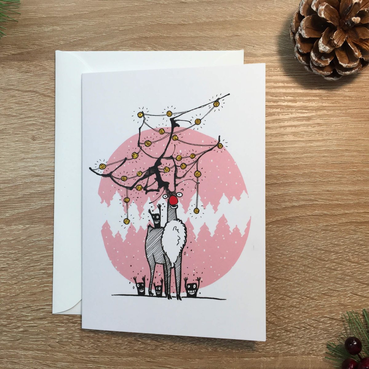 Pink Reindeer Christmas Card