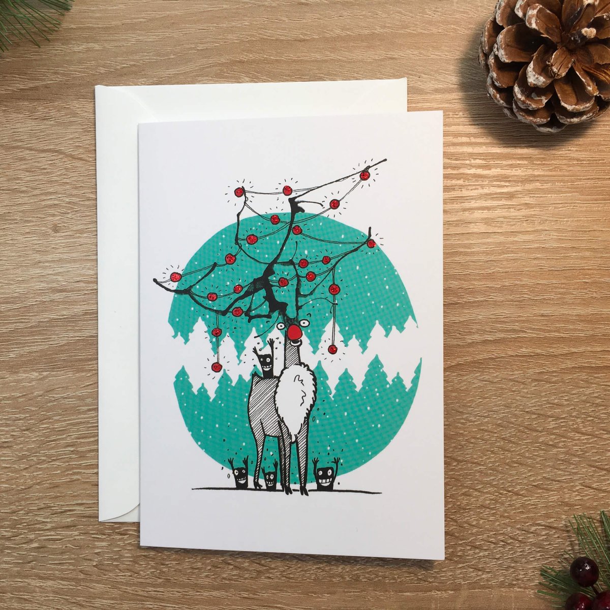 Green Reindeer Christmas card