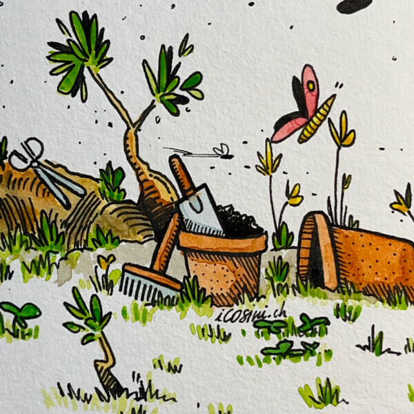A detail of the illustration: some vases
